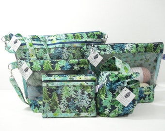 The Winter Collection: Pines in Nature Project Bag, Knitting Project Bag, Zippered Pouch, Wedge Bag, Crochet Bag, Knitting Bag