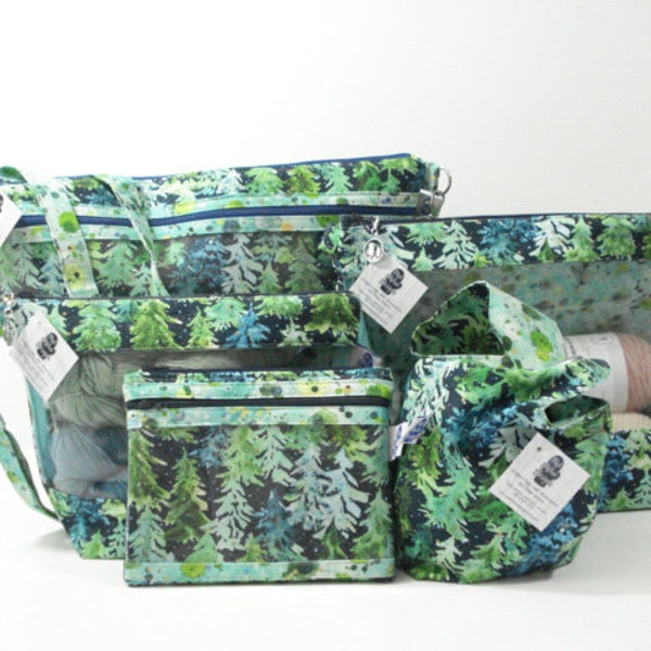 The Winter Collection: Pines in Nature Project Bag, Knitting Project Bag, Zippered Pouch, Wedge Bag, Crochet Bag, Knitting Bag