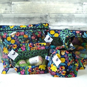 Bunnies, Hedgehogs & Flowers Project Bags, Project Bag, Knitting Project Bag, Zippered Pouch, Wedge Bag, Crochet Bag, Knitting Bag