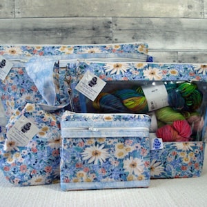 Daisy, Daisy Project Bags; Project Bag, Knitting Project Bag, Zippered Pouch, Wedge Bag, Crochet Bag, Knitting Bag