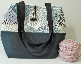 Contemporary Floral Project Tote, Yarn Tote, Project bag, shoulder strap, knitting tote, crochet tote