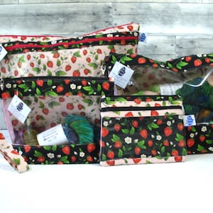 Strawberry Project Bags; Project Bag, Knitting Project Bag, Zippered Pouch, Wedge Bag, Crochet Bag, Knitting Bag
