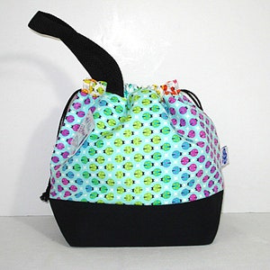 Little Ladybugs, Cinch Sack, Canvas Project Bag, Drawstring Bag, Knitting Bag, Yarn Tote, Yarn Storage, wrist strap