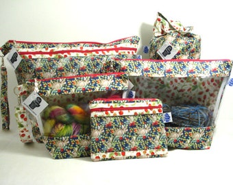 Bunnies and berries Project Bag, Knitting Project Bag, Zippered Pouch, Wedge Bag, Crochet Bag, Knitting Bag