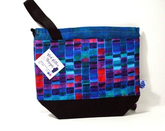 Mosaic Tiles Cinch Sack, Canvas Project Bag, Drawstring Bag, Knitting Bag, Yarn Tote, Yarn Storage, wrist strap