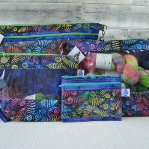 Fern Batik Project Bags; Project Bag, Knitting Project Bag, Zippered Pouch, Wedge Bag, Crochet Bag, Knitting Bag