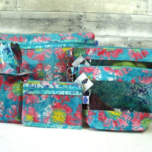 Aqua Batik Project Bags; Project Bag, Knitting Project Bag, Zippered Pouch, Wedge Bag, Crochet Bag, Knitting Bag