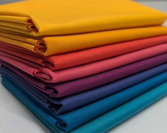 Sunset Boulevard Fat Quarter Bundle - 8 fat quarters = 2 yards total, PBS Painter's Palette solid fabrics