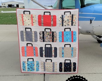 PDF Suitcases Quilt Pattern Digital Download by Slice of Pi Quilts [fat quarter friendly, beginner, travel, vacation, quilt pattern]