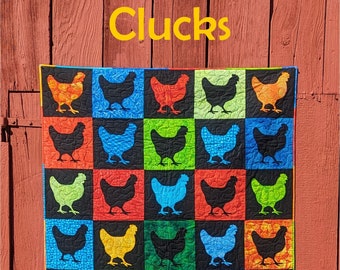 PAPER Clucks Quilt Pattern by Slice of Pi Quilts [layer cake friendly, beginner applique chicken quilt pattern]