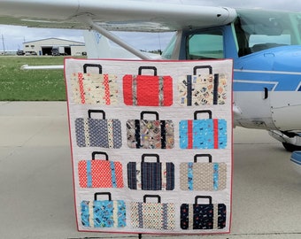 PAPER Suitcases Quilt Pattern by Slice of Pi Quilts [fat quarter friendly, beginner, travel, vacation, quilt pattern]