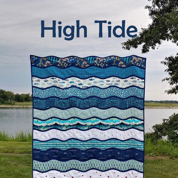 PAPER High Tide Quilt Pattern by Slice of Pi Quilts [Waves easy beginner bias tape applique quilt pattern]