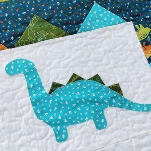 PAPER Dino Roar Quilt Pattern by Slice of Pi Quilts fat quarter friendly, beginner applique dinosaur quilt pattern image 3