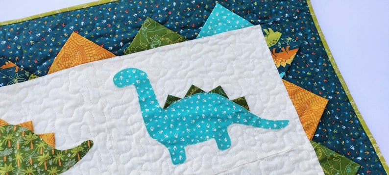 PAPER Dino Roar Quilt Pattern by Slice of Pi Quilts fat quarter friendly, beginner applique dinosaur quilt pattern image 3