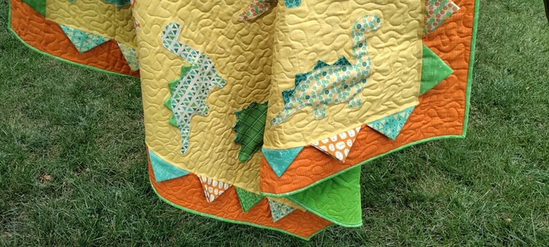 PAPER Dino Roar Quilt Pattern by Slice of Pi Quilts fat quarter friendly, beginner applique dinosaur quilt pattern image 8