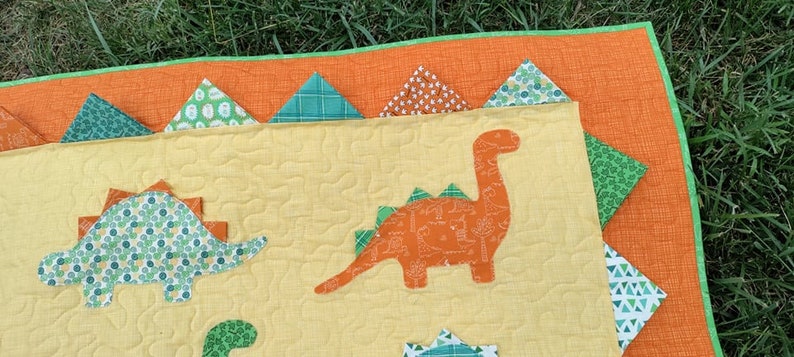 PAPER Dino Roar Quilt Pattern by Slice of Pi Quilts fat quarter friendly, beginner applique dinosaur quilt pattern image 6