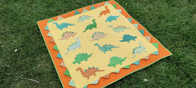 PAPER Dino Roar Quilt Pattern by Slice of Pi Quilts fat quarter friendly, beginner applique dinosaur quilt pattern image 7