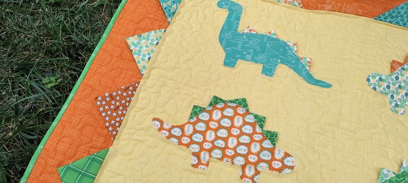 PAPER Dino Roar Quilt Pattern by Slice of Pi Quilts fat quarter friendly, beginner applique dinosaur quilt pattern image 5