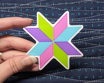 Patchwork Star Quilt Block Sticker [Vinyl Sticker for Quilter Gift Scrapbooking Water Bottle Sewing Machine]