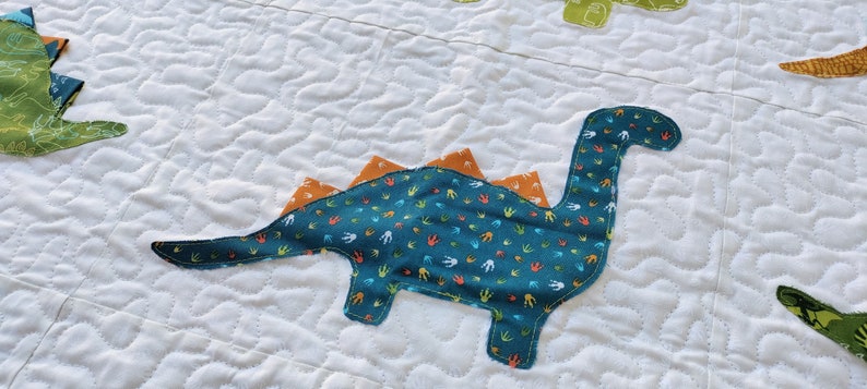 PAPER Dino Roar Quilt Pattern by Slice of Pi Quilts fat quarter friendly, beginner applique dinosaur quilt pattern image 4