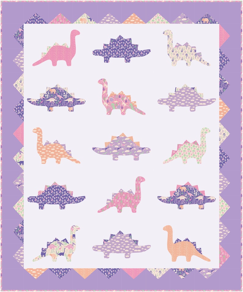 PAPER Dino Roar Quilt Pattern by Slice of Pi Quilts fat quarter friendly, beginner applique dinosaur quilt pattern image 10