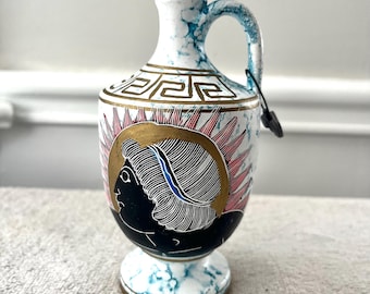 Réplica de jarra de cerámica griega Apolo pintada a mano de estilo vintage