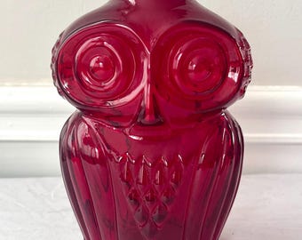 Decantador de botella de cristal Viking Glass Ruby Red Owl de estilo MCM (Método Moderno de Construcción Moderna)