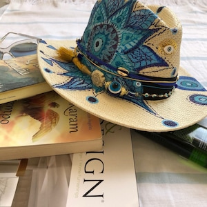 Hand-painted Natural Straw Hats, Mandala