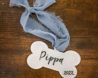 Custom Dog Bone Ornament | Custom Ornament | Acrylic Ornament | Hand-Painted Ornament | Hand-Lettered Ornament | Custom Christmas Gift