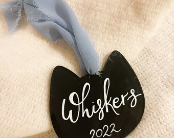 Custom Cat Outline Ornament | Custom Ornament | Acrylic Ornament | Hand-Painted Ornament | Hand-Lettered Ornament | Christmas Gift