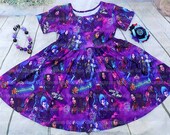 Disney DESCENDANTS Super Twirl Dress Ruffle Raglan Top Matching Family 3 Evie Uma Audrey Necklace Set Outfit Audrey Mal Costume DIsneyworld