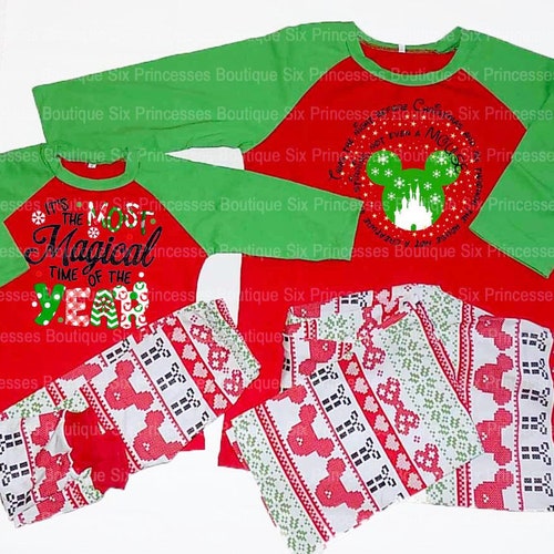 DISNEY Family Matching Christmas PAJAMAS - Personalized - Newborn to 5X Plus Size Disneyworld Cruise Mickey Mouse Minnie Shirts Raglan Adult