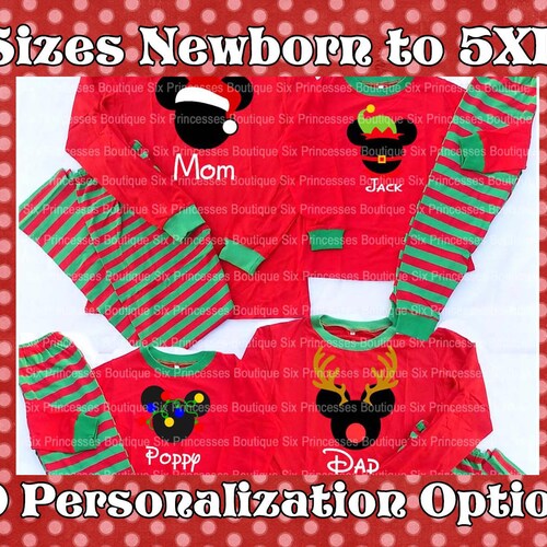 Family Matching Christmas PAJAMAS Personalized Newborn - 5X Striped Holiday Polar Express Disney Custom Holiday  Adult Kids Plus Size