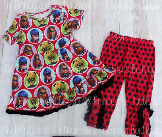 Miraculous Tales Of Ladybug Cat Noir Outfit Set Birthday Girl Capri Top Supergirl Superhero