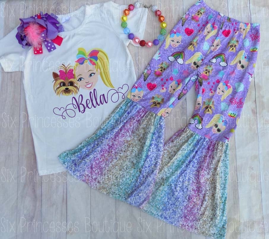 JOJO Siwa Inspired Shirt & Flared Pants Set with Name in Signature Fo…