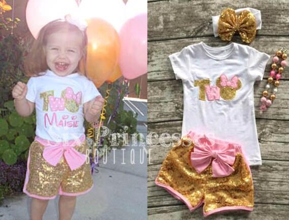 NEW Minnie Mouse Baby Girls Black Shirt Gold Ruffle Bloomers Headband Outfit 