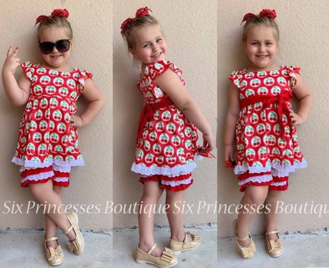 Vintage Cherry Print Outfit Swing Top Ruffle Shorts Eyelet - Etsy