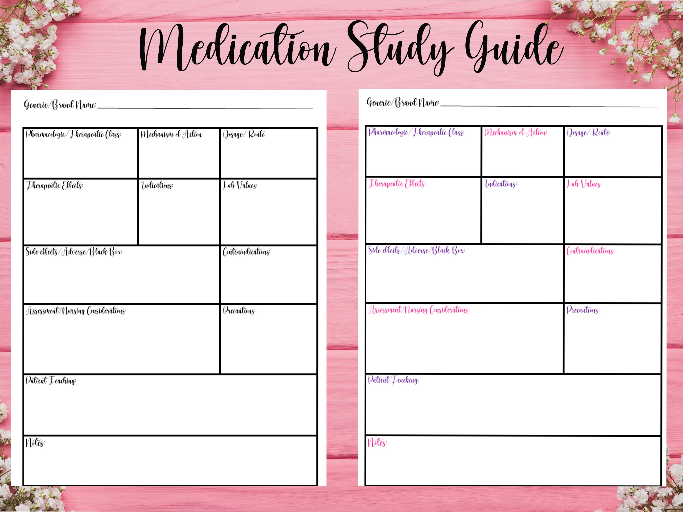 medication-study-guide-template-printable-digital-pdf-in-color-etsy