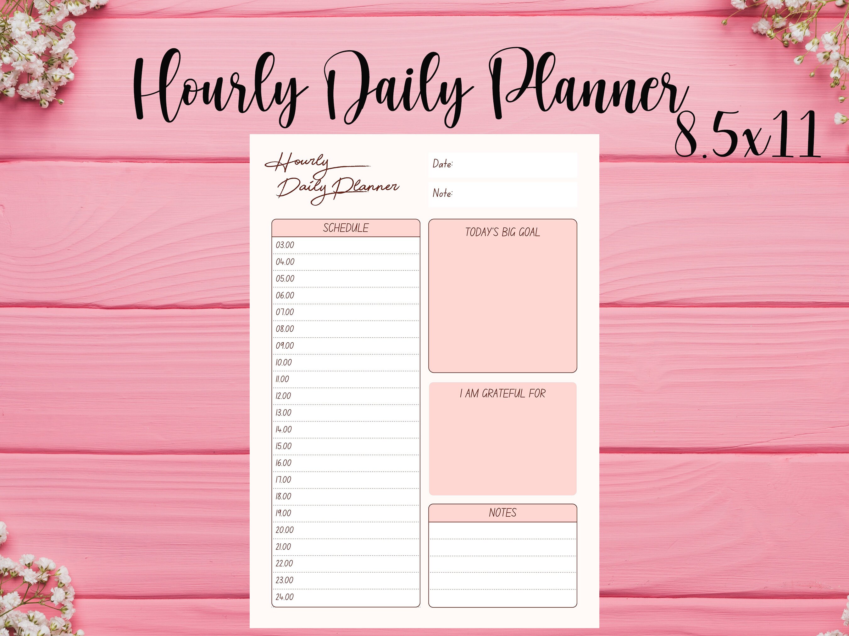 Hourly/Daily Planner Printable PDF Big Happy Planner 8.5x11 Etsy