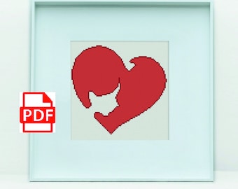 Love girl in profile Heart Lovers Day Cross stitch pattern in PDF format.