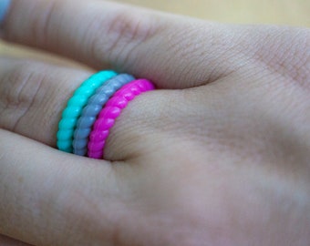 Braided Silicone Rings, stackable, water proof, eco friendly, non-toxic, medical grade, Durable, high-quality, Comfortable Rubber Rings Band