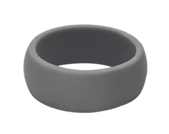 Men's Silicone Ring Dark Silver -  Rubber Wedding Band for Men - Breathable 9mm Wide Band Promise Ring Anniversary Gift for Him