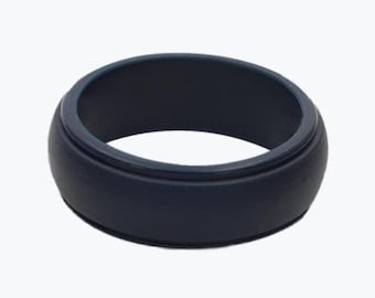 Men Silicone Ring Dark Silver - rubber ring Step Edge Rubber Wedding Band for Men - Breathable 8mm Wide Band Anniversary Gift for Him