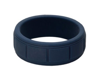 Blue Silicone Ring  men Silicone Band Silicone Wedding Band Silicone Wedding Ring Womens Silicone Ring Mens Silicone Ring Rubber 8mm Pattern