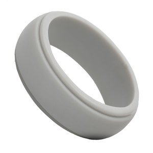 Men&#39;s Silicone Ring Dark Silver - Step Edge Rubber Wedding Band for Men - Breathable 8mm Wide Band Promise Ring Anniversary Gift for Him