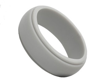 Men's Silicone Ring Dark Silver - Step Edge Rubber Wedding Band for Men - Breathable 8mm Wide Band Promise Ring Anniversary Gift for Him