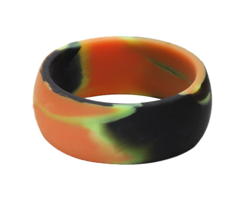 ROQ Men's Silicone Wedding Ring - Breathable Step Edge Design, Size 12 (Orange & Black)