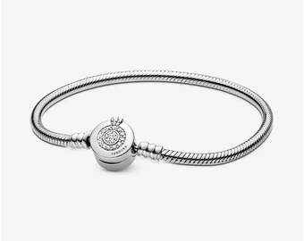 S925 Sterling Silber Pandora Moments, Funkelndes Crown O Schlangen-Gliederarmband, Geschenk für Sie