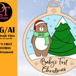 Baby&#39;s First Christmas Laser Ready File | Glowforge | Christmas SVG File | Laser Cutting | Laser Cut File | Digital File | Tree Ornament SVG