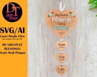 Heart Wall Plaque Laser File | Mothers Day Laser File | Glowforge File | Grandma SVG file | Greatest Blessings Laser File